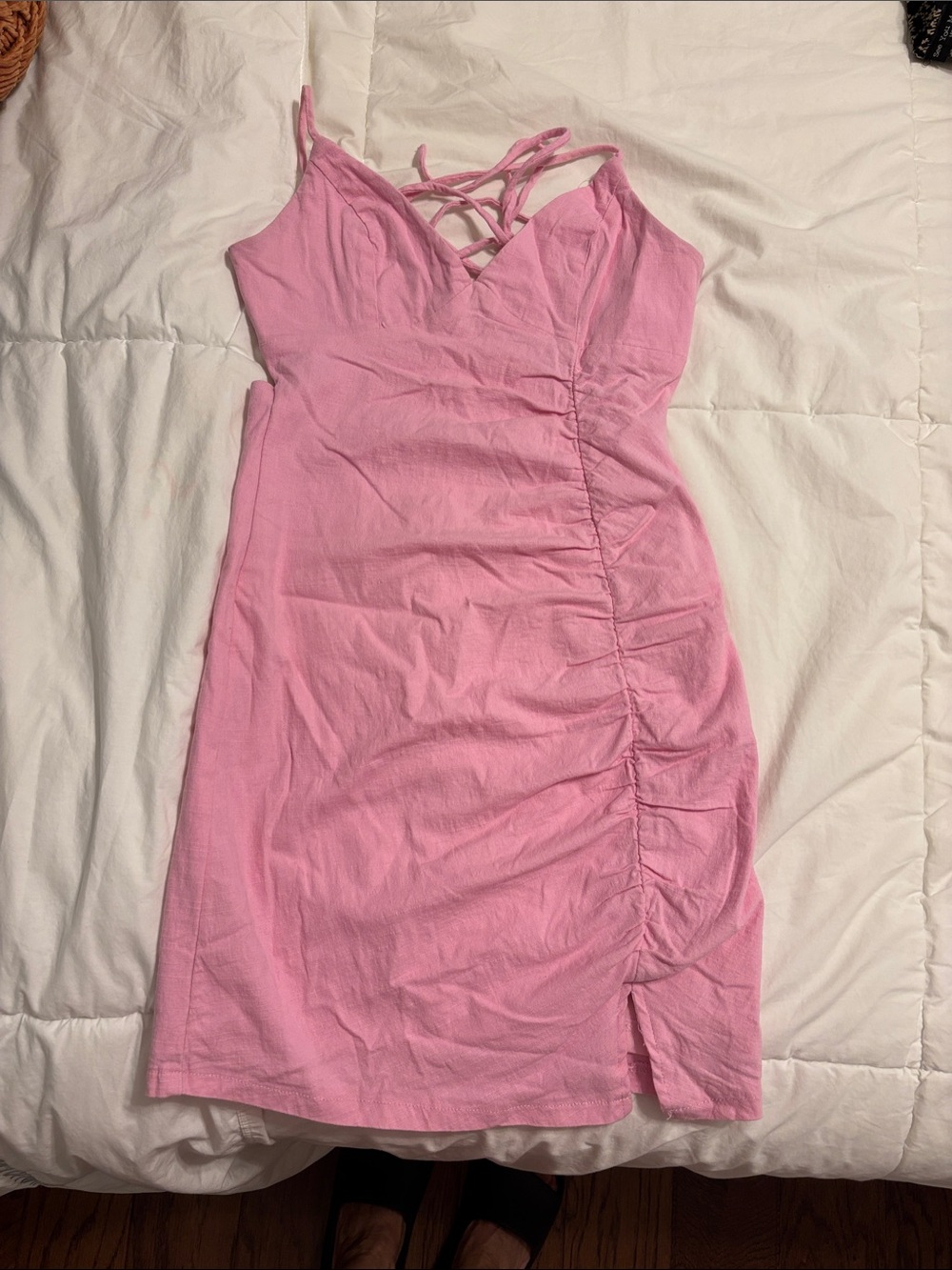 Princess Polly Pink Ruched Mini Dress with Crisscross Straps